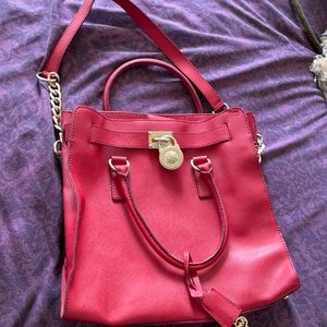 Red Michael Kors Saffiano Leather tote